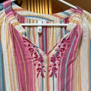 Kut from the Kloth Colorful Striped Blouse with Embroidery